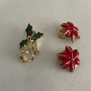 Christmas Vintage Brooch and Earrings